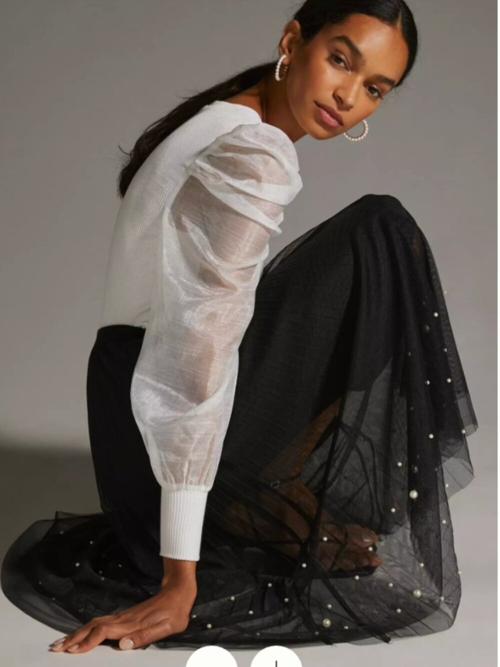 NWT Anthropologie Dolan Left Coast White Ribbed Puff Sheer Organza Sleeve Top